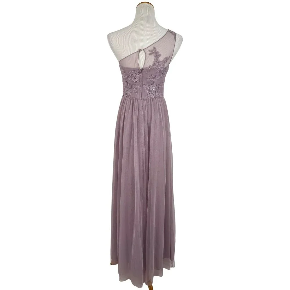 Davids Bridal Lavender One-Shoulder Embroidered Prom Bridesmaid Dress Gown - Picture 11 of 16